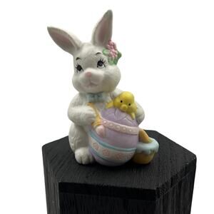 Vintage Ceramic Easter Bunny Rabbit Baby Chick Painting Egg 4" Figurine Decor